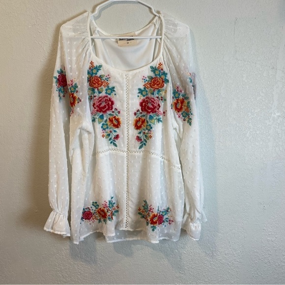 Savanna Jane Floral Embroidered Swiss Dot Top - Picture 2 of 16